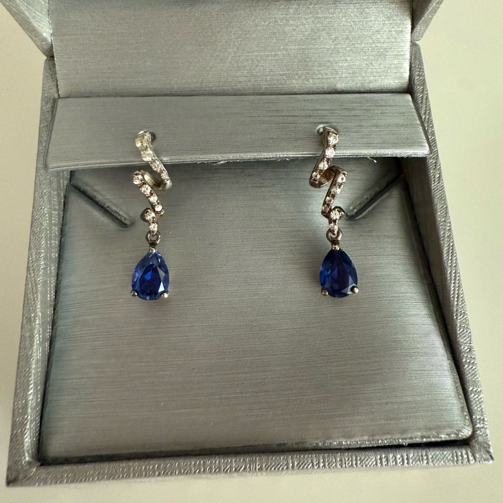 Zales Blue and Silver Classic Earrings - Picture 2 of 3